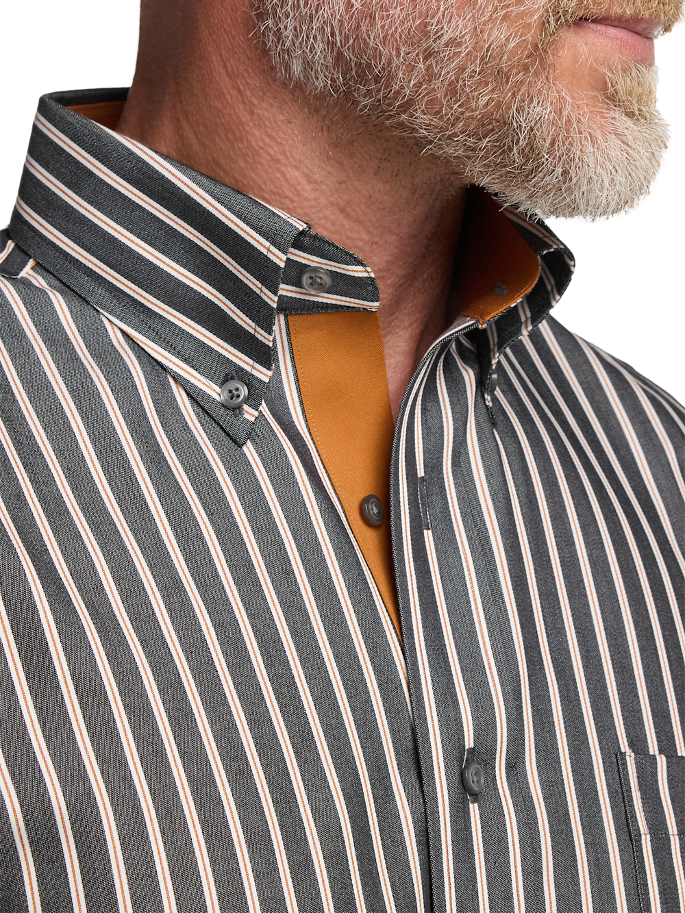 Comfort Stretch Non-Iron Stripe Dress Shirt With Contrast Trim Comfort Stretch Non-Iron Stripe Dress Shirt With Contrast Trim