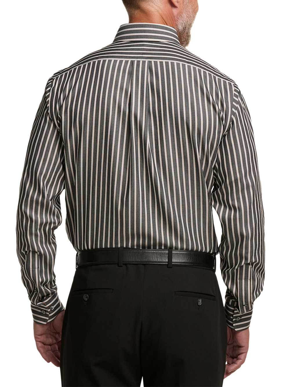 Comfort Stretch Non-Iron Stripe Dress Shirt With Contrast Trim - Black/rust Classic Fit / 22 / 37 Comfort Stretch Non-Iron Stripe Dress Shirt With Contrast Trim - Black/rust Classic Fit / 22 / 37