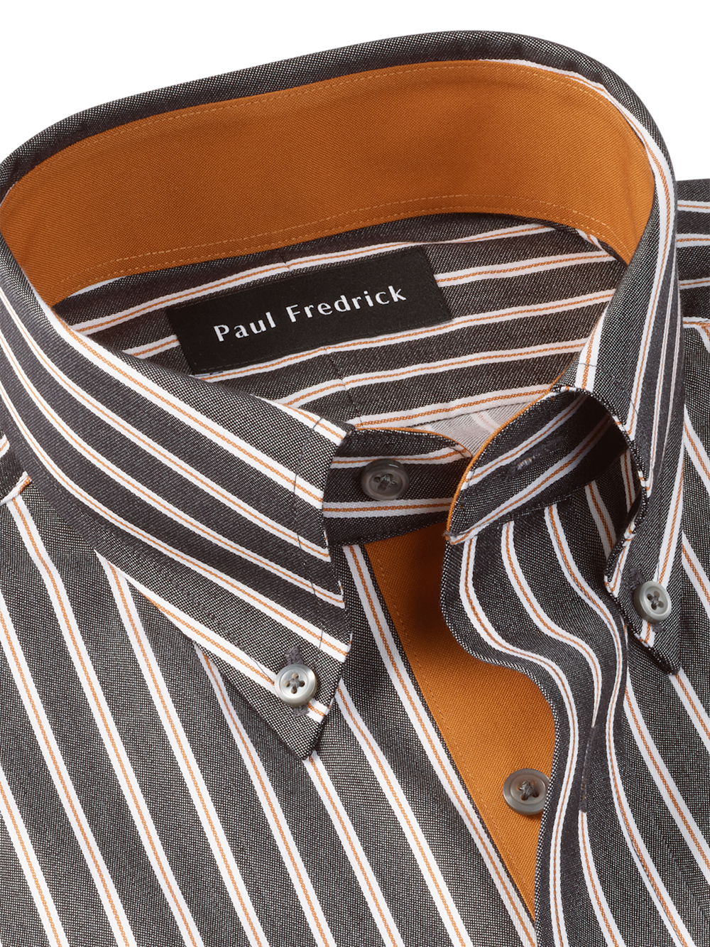 Comfort Stretch Non-Iron Stripe Dress Shirt With Contrast Trim - Black/rust Classic Fit / 22 / 37 Comfort Stretch Non-Iron Stripe Dress Shirt With Contrast Trim - Black/rust Classic Fit / 22 / 37
