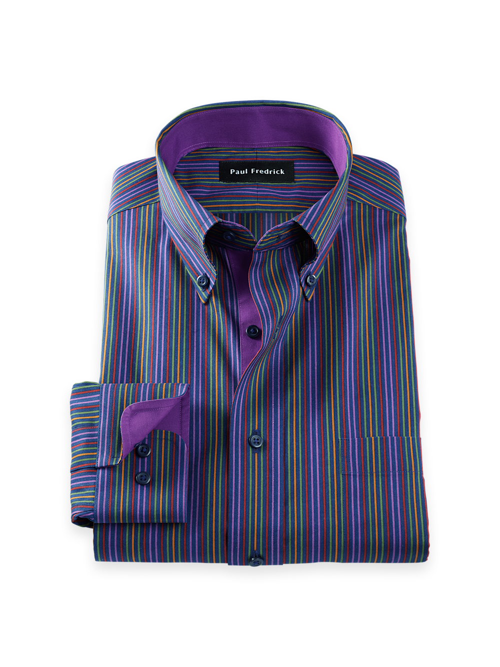 Product Image of Comfort Stretch Non-iron Stripe Dress Shirt With Contrast Trim-Multi