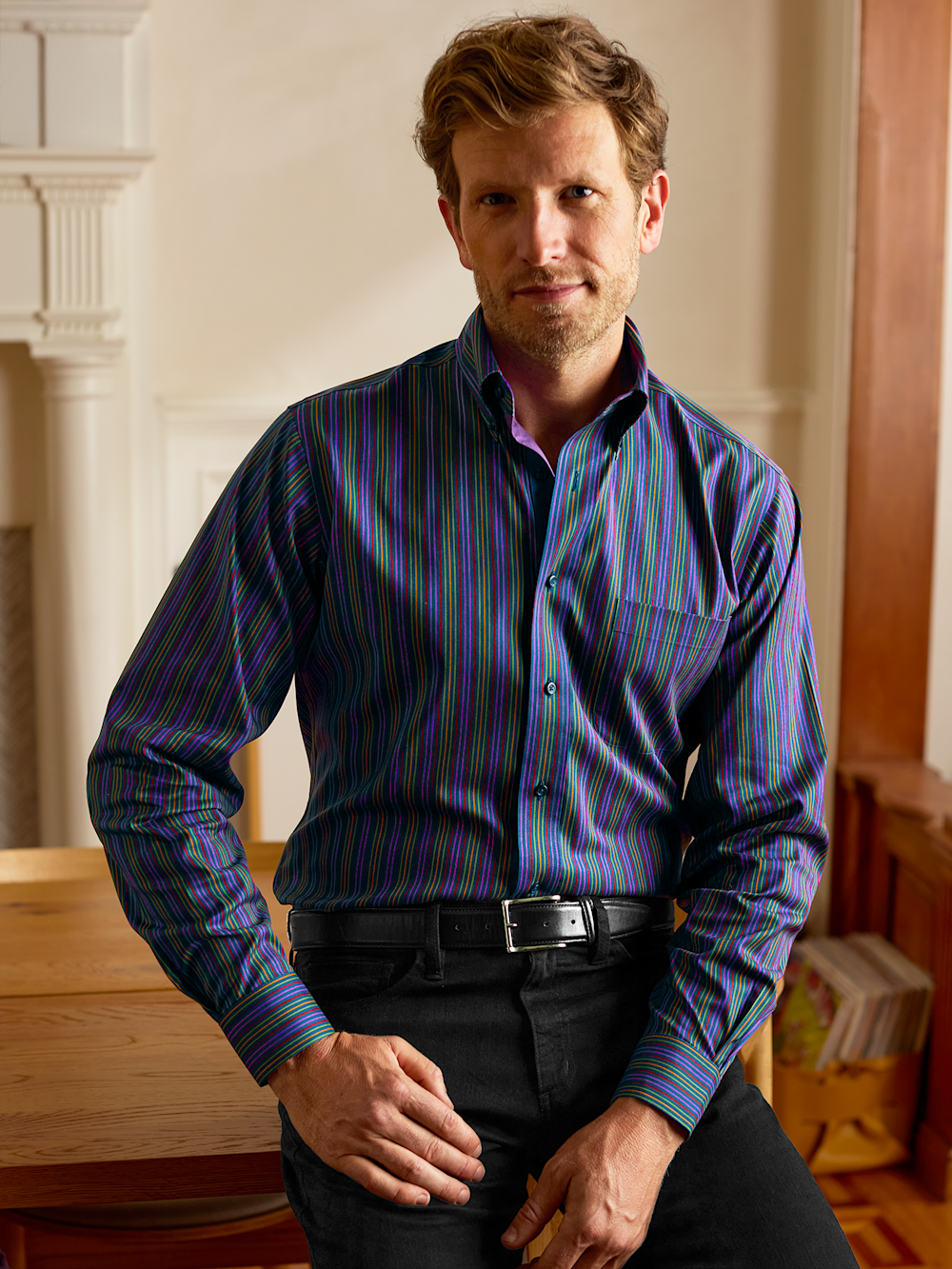 Alternate Image of Comfort Stretch Non-iron Stripe Dress Shirt With Contrast Trim-7