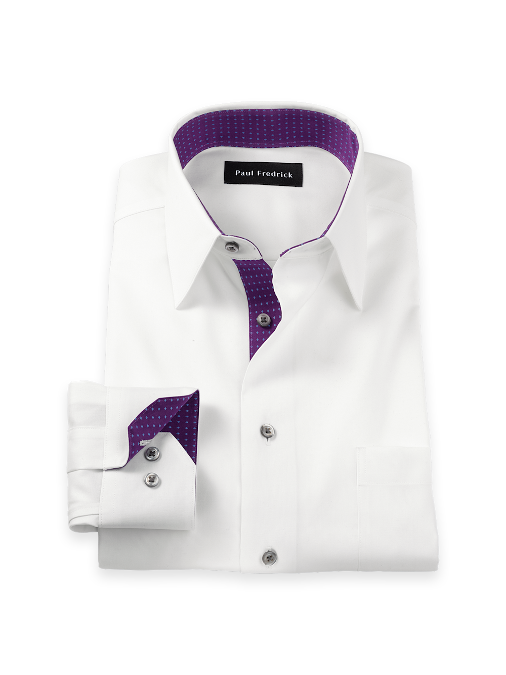 Product Image of Comfort Stretch Non-iron Solid Dress Shirt With Contrast Trim-White/Purple