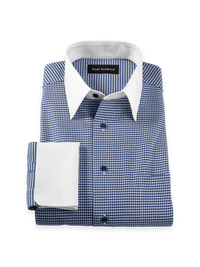 Comfort Stretch Non-Iron Houndstooth Dress Shirt - Blue