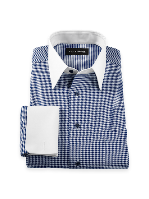 Comfort Stretch Non-Iron Houndstooth Dress Shirt - Blue – Paul