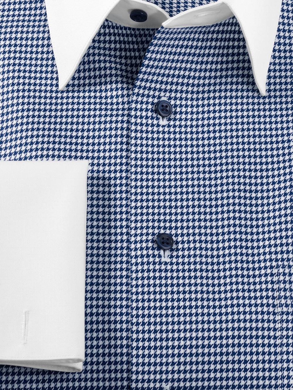 Comfort Stretch Non-Iron Houndstooth Dress Shirt - Blue - Classic Fit / 15 / 32 Comfort Stretch Non-Iron Houndstooth Dress Shirt - Blue - Classic Fit / 15 / 32