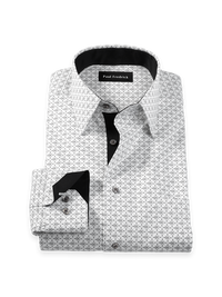 Comfort Stretch Non-Iron Geometric Dress Shirt With Contrast Trim - Black/white