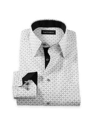 Comfort Stretch Non-Iron Geometric Dress Shirt With Contrast Trim - Black/white