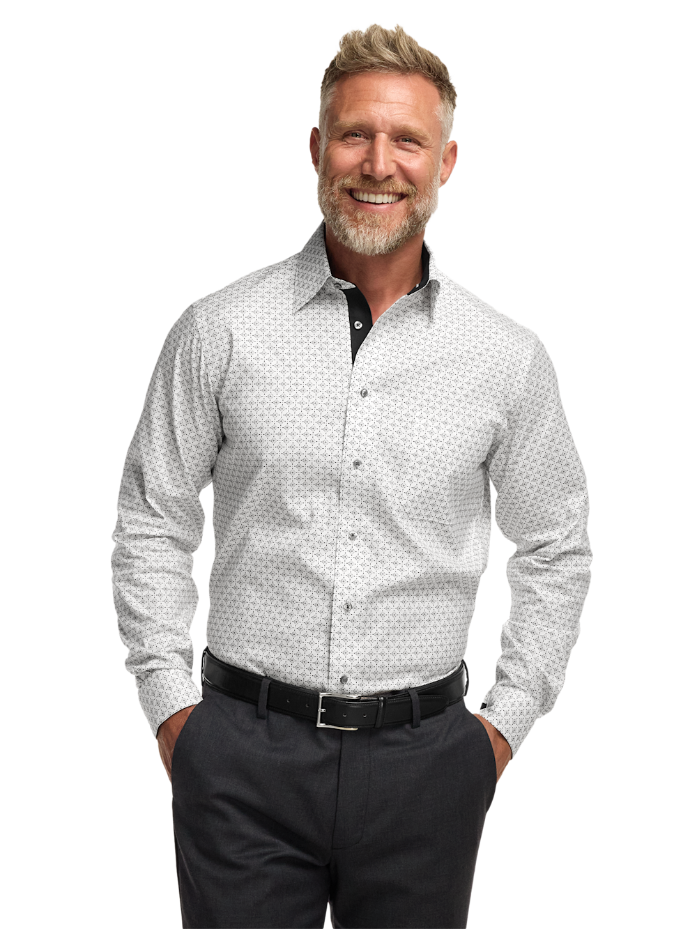 Alternate Image of Comfort Stretch Non-iron Geometric Dress Shirt With Contrast Trim-1