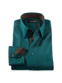 Comfort Stretch Non-Iron Herringbone Dress Shirt With Contrast Trim - Teal
