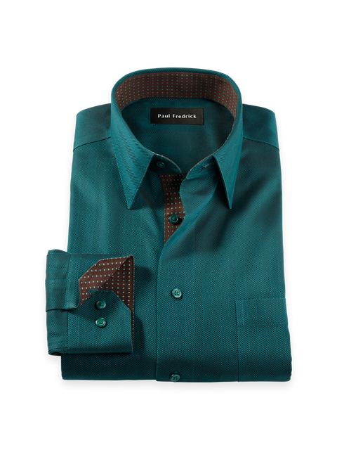 Comfort Stretch Non-Iron Herringbone Dress Shirt With Contrast Trim