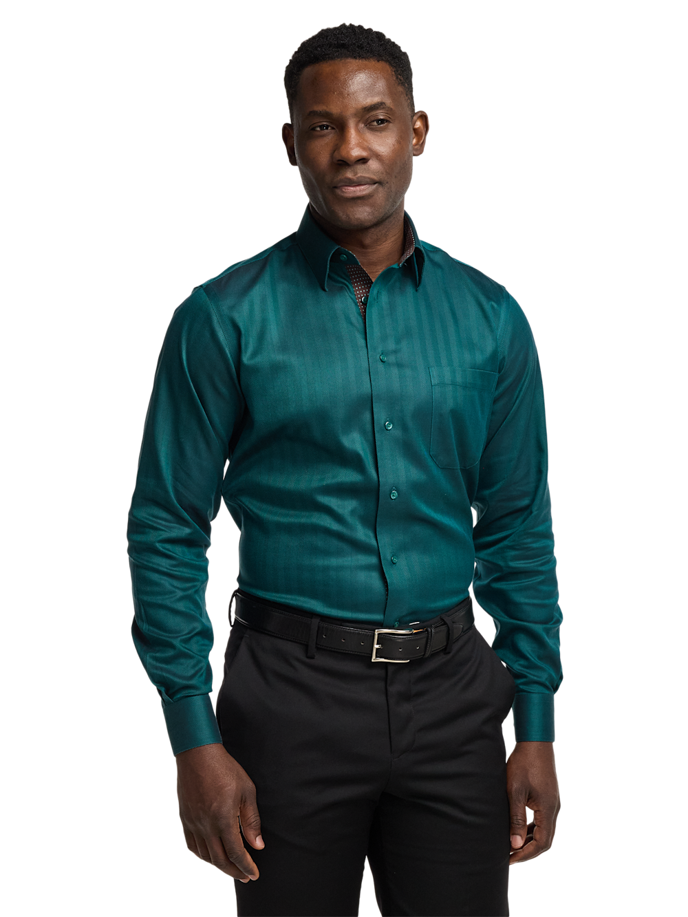 Alternate Image of Comfort Stretch Non-iron Herringbone Dress Shirt With Contrast Trim-1