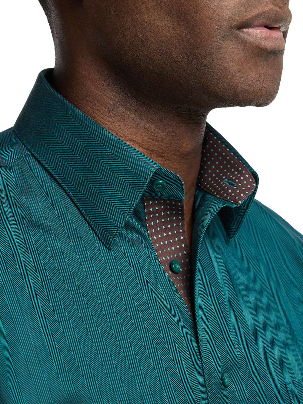 Comfort Stretch Non-Iron Herringbone Dress Shirt With Contrast Trim - Teal - Classic Fit / 15 / 32 Comfort Stretch Non-Iron Herringbone Dress Shirt With Contrast Trim - Teal - Classic Fit / 15 / 32