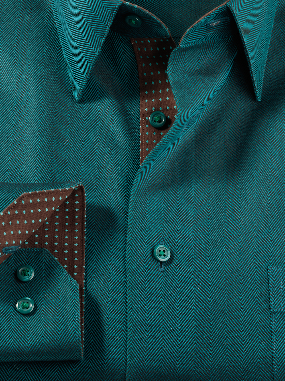 Comfort Stretch Non-Iron Herringbone Dress Shirt With Contrast Trim - Paul Fredrick Comfort Stretch Non-Iron Herringbone Dress Shirt With Contrast Trim - Paul Fredrick
