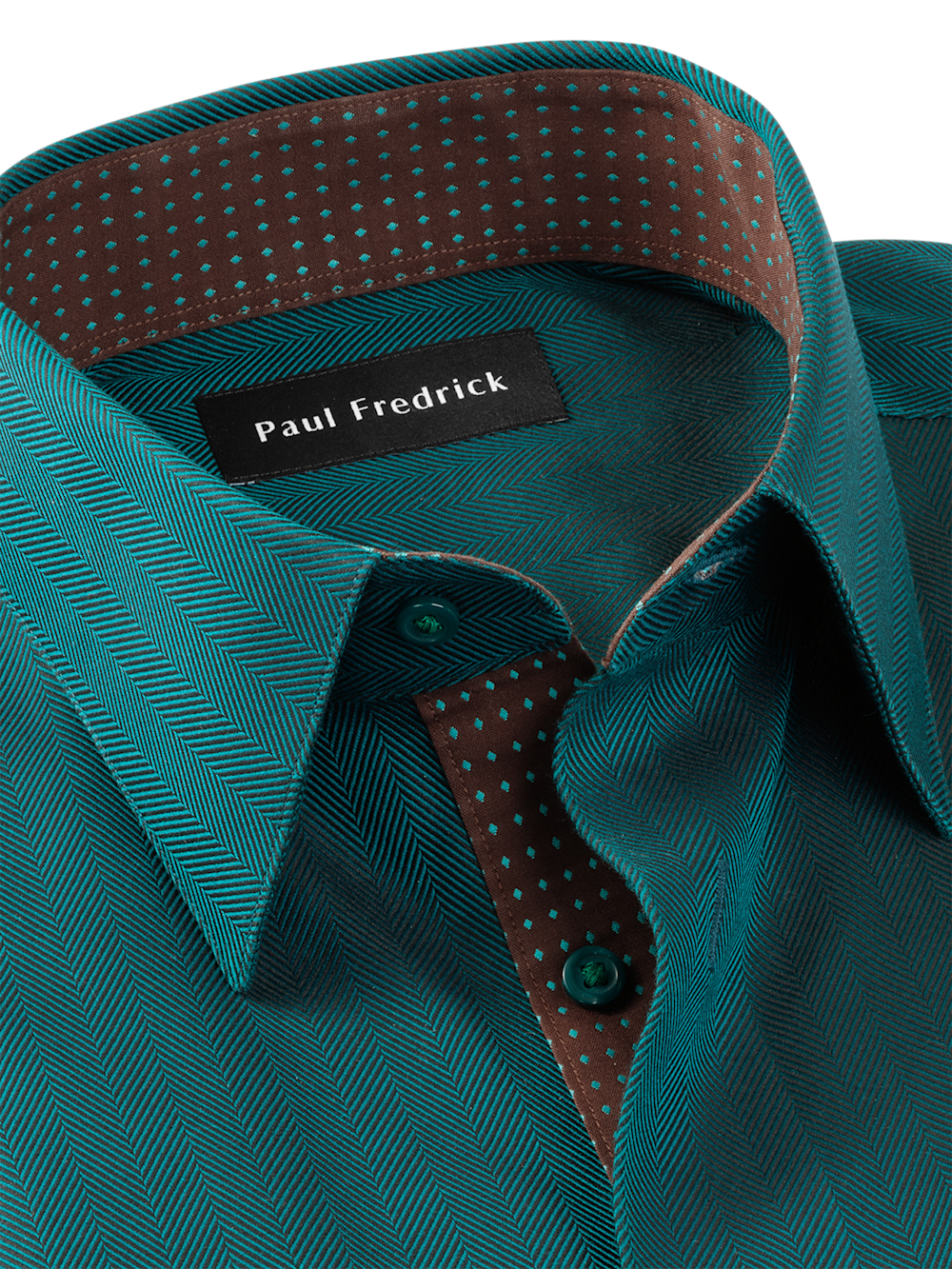 Comfort Stretch Non-Iron Herringbone Dress Shirt With Contrast Trim - Teal - Classic Fit / 15 / 32 Comfort Stretch Non-Iron Herringbone Dress Shirt With Contrast Trim - Teal - Classic Fit / 15 / 32