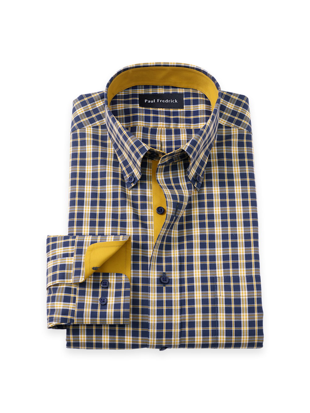 Men's Navy/Gold Check Shirts Trim Inside Neckband  Inside Cuffs  Button Side Of Placket