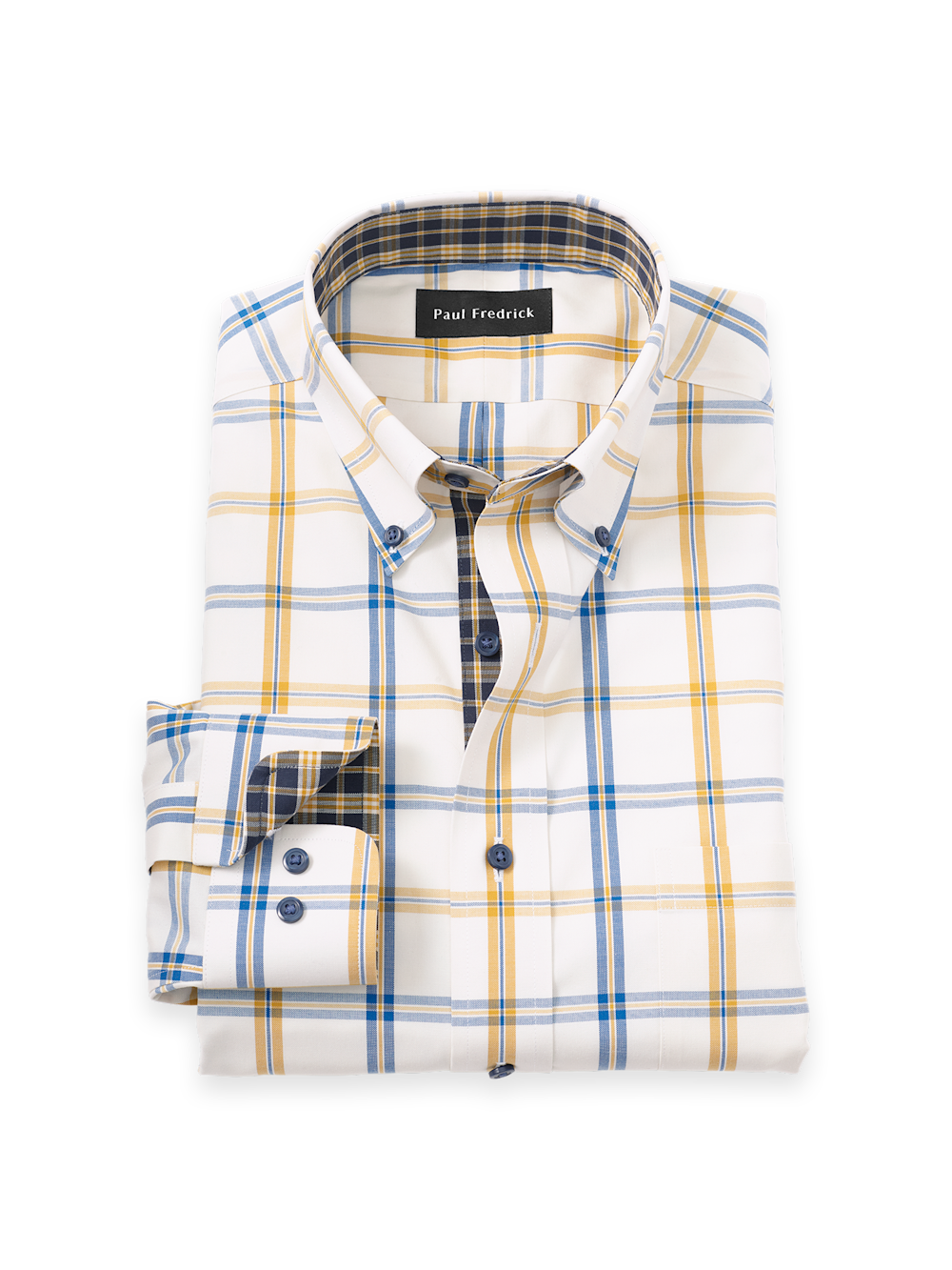 Product Image of Comfort Stretch Non-iron Windowpane Dress Shirt With Contrast Trim-Navy/Gold