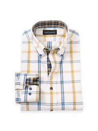 Comfort Stretch Non-Iron Windowpane Dress Shirt With Contrast Trim - Navy/gold