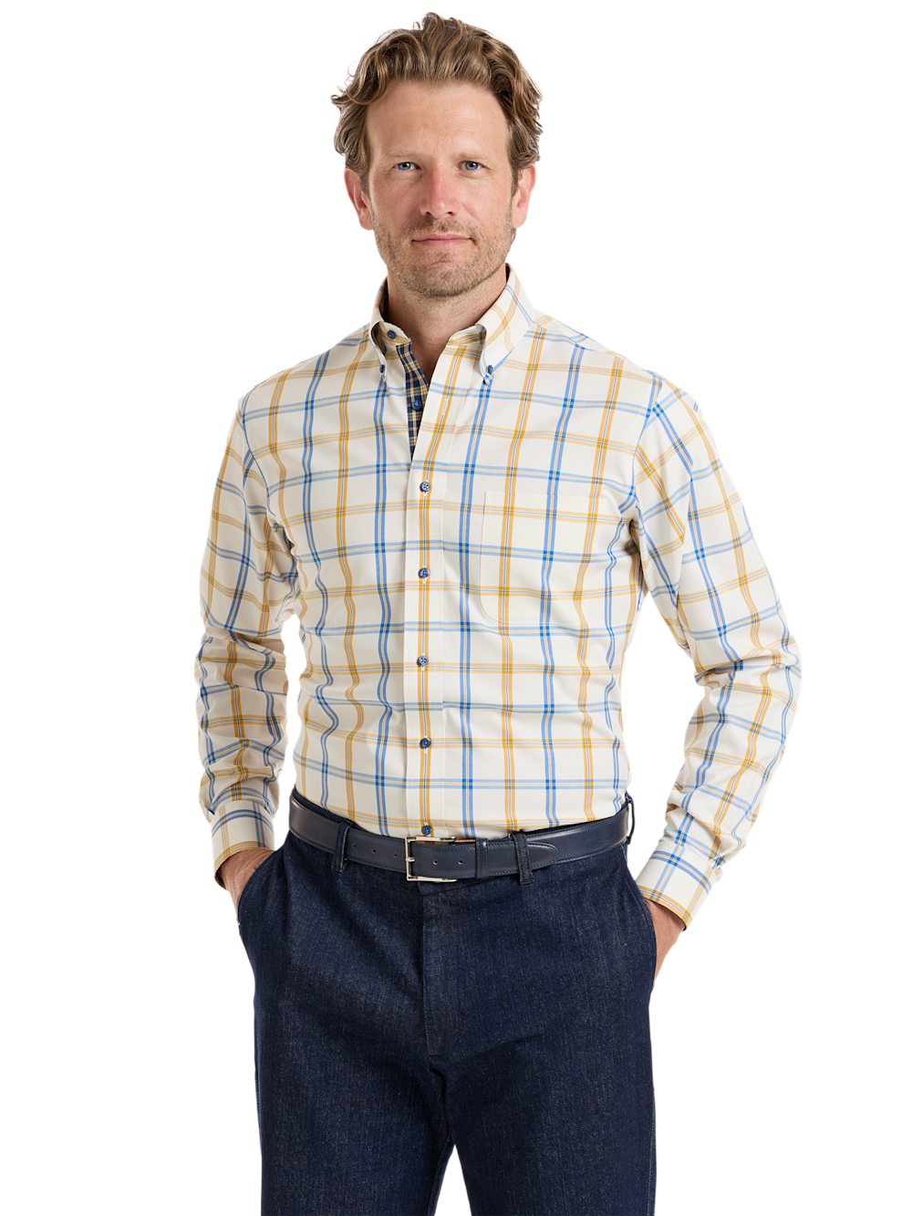 Alternate Image of Comfort Stretch Non-iron Windowpane Dress Shirt With Contrast Trim-1