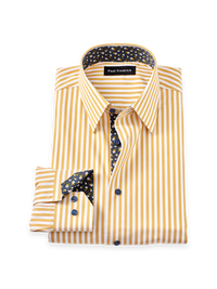 Comfort Stretch Non-Iron Stripe Dress Shirt With Contrast Trim - Gold/navy