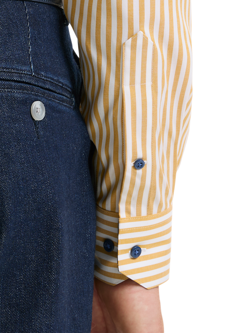 Alternate Shot of Men's Gold/Navy Stripe Shirts Trim Inside Neckband  Inside Cuffs  Button Side Of Placket - 3