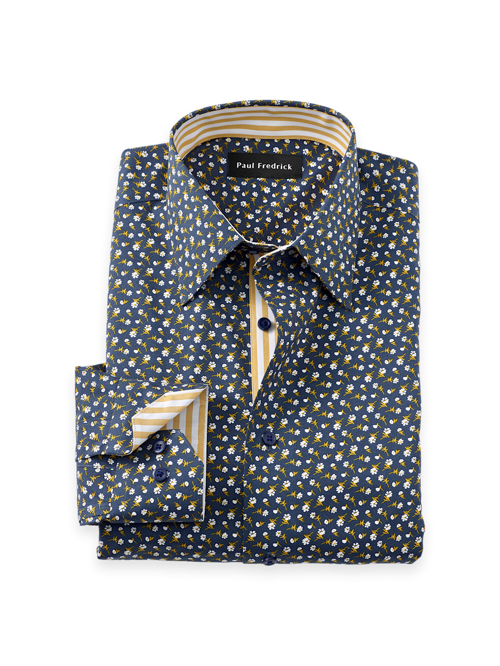 Men's Navy/Gold Floral Shirts Trim Inside Neckband  Inside Cuffs  Button Side Of Placket