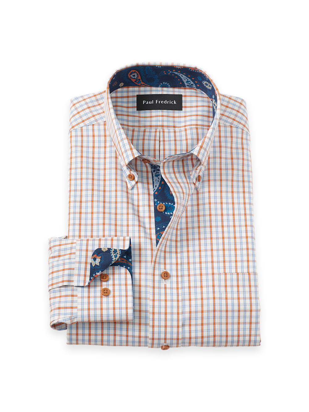 Men's Blue/rust Check Shirts Trim Inside Neckband  Inside Cuffs  Button Side Of Placket