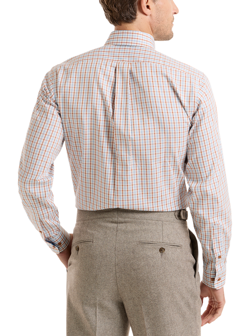 Alternate Shot of Men's Blue/rust Check Shirts Trim Inside Neckband  Inside Cuffs  Button Side Of Placket - 4