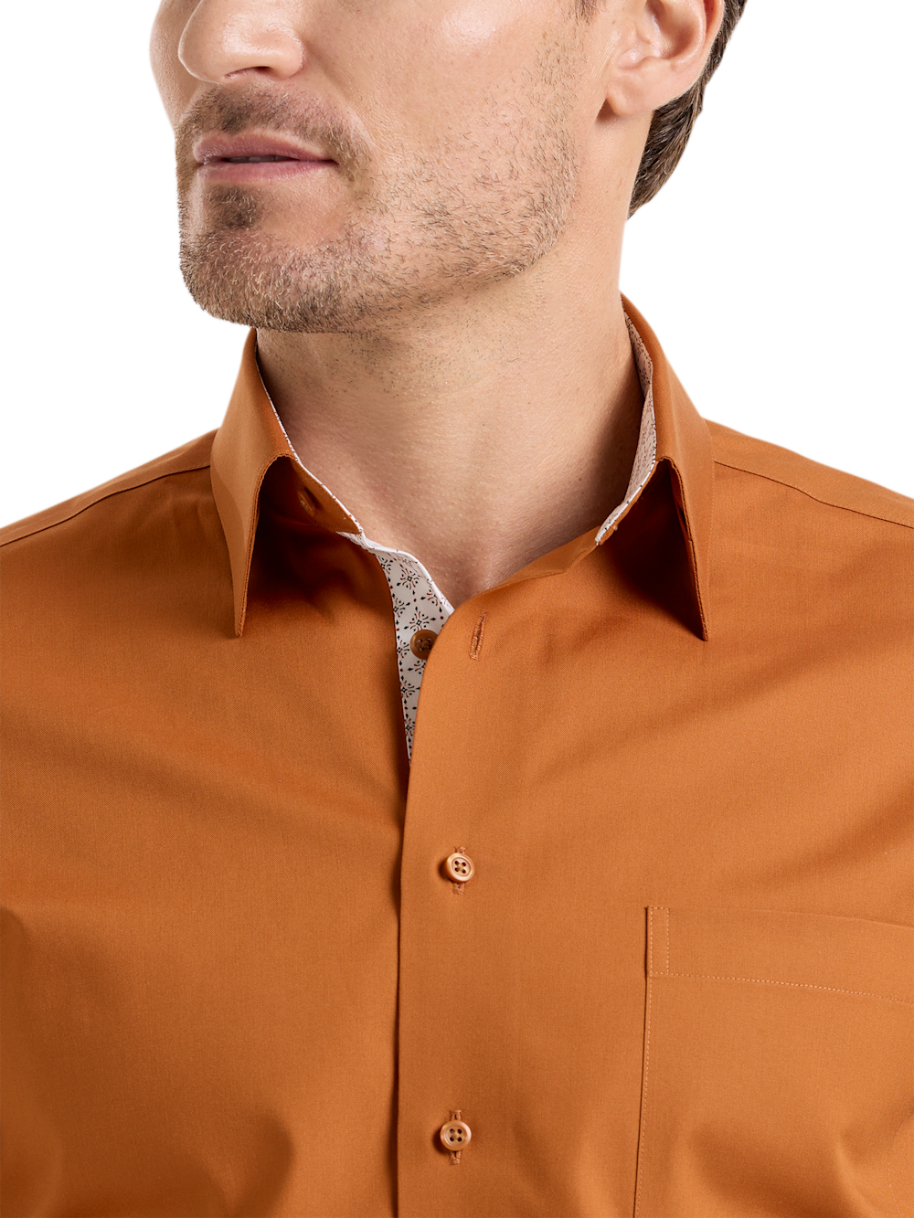 Alternate Shot of Men's Rust Solid Shirts Trim Inside Neckband  Inside Cuffs  Button Side Of Placket - 2