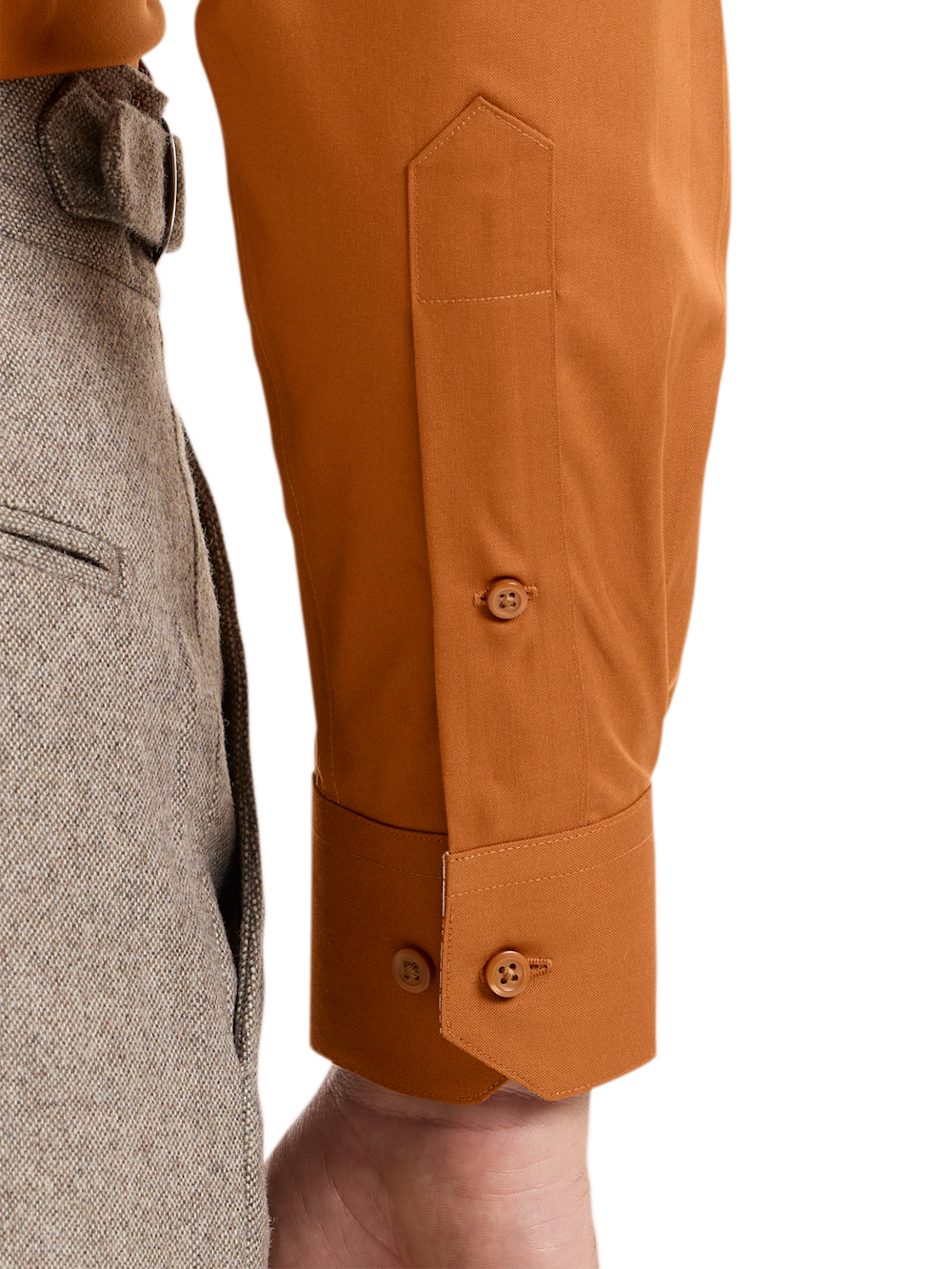 Alternate Shot of Men's Rust Solid Shirts Trim Inside Neckband  Inside Cuffs  Button Side Of Placket - 3