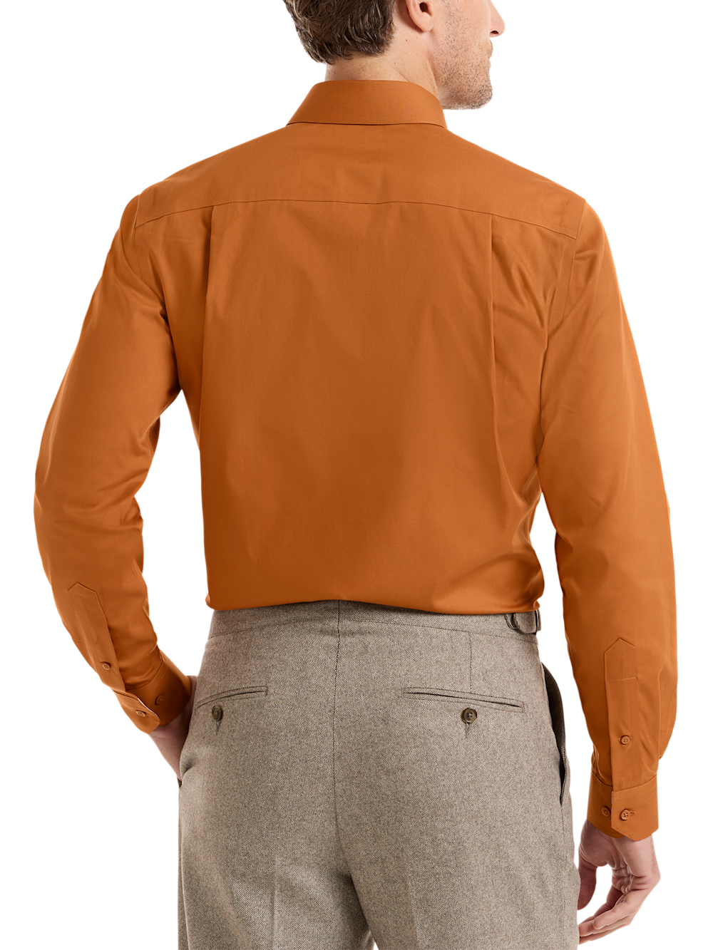 Alternate Shot of Men's Rust Solid Shirts Trim Inside Neckband  Inside Cuffs  Button Side Of Placket - 4