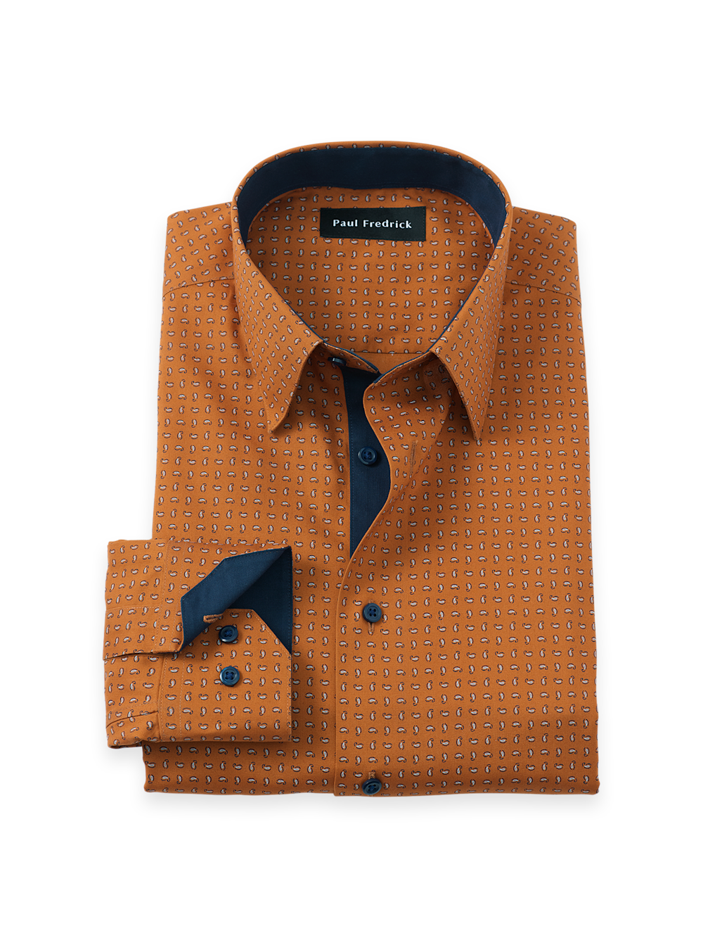 Men's Rust Paisley Pattern Shirts Trim Inside Neckband  Inside Cuffs  Button Side Of Placket