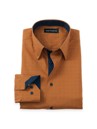 Non-Iron Cotton Paisley Dress Shirt With Contrast Trim - Rust