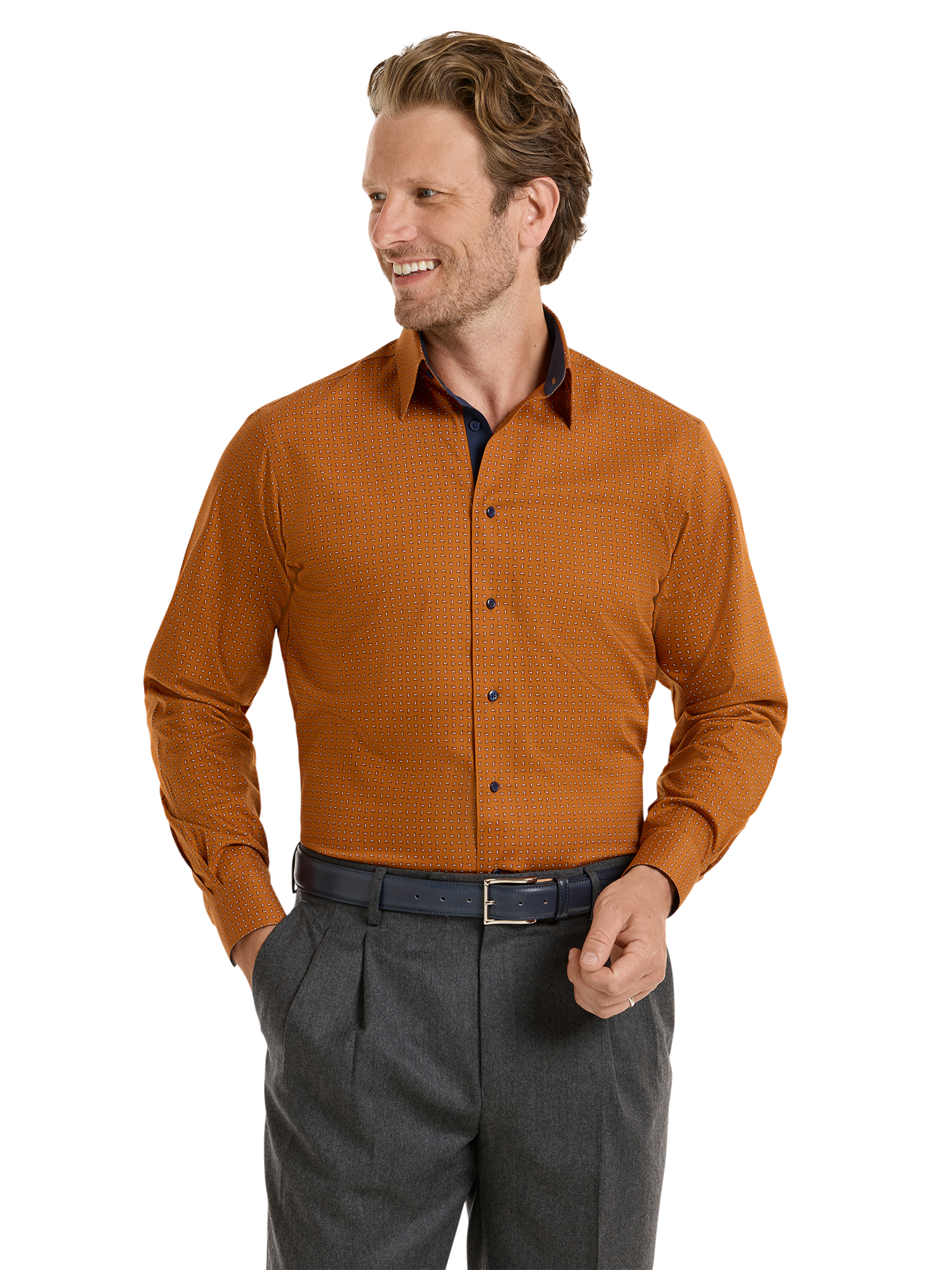 Non-Iron Cotton Paisley Dress Shirt With Contrast Trim - Rust
