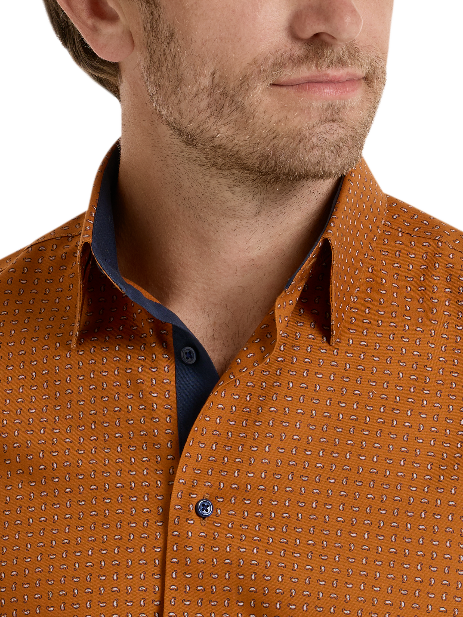 Non-Iron Cotton Paisley Dress Shirt With Contrast Trim - Rust
