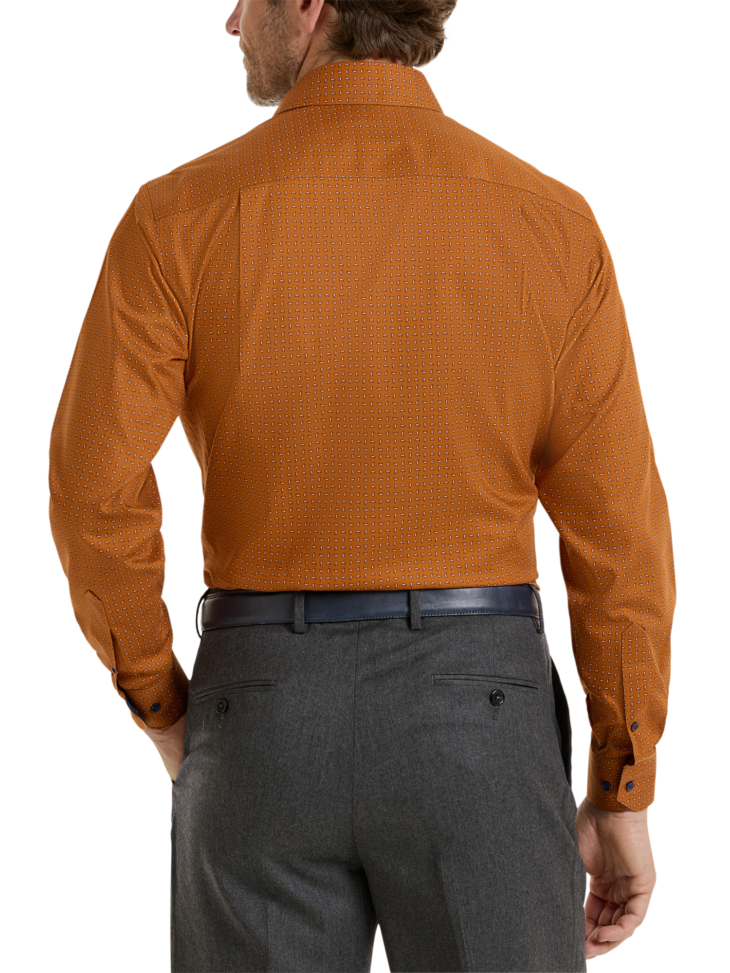 Non-Iron Cotton Paisley Dress Shirt With Contrast Trim - Rust