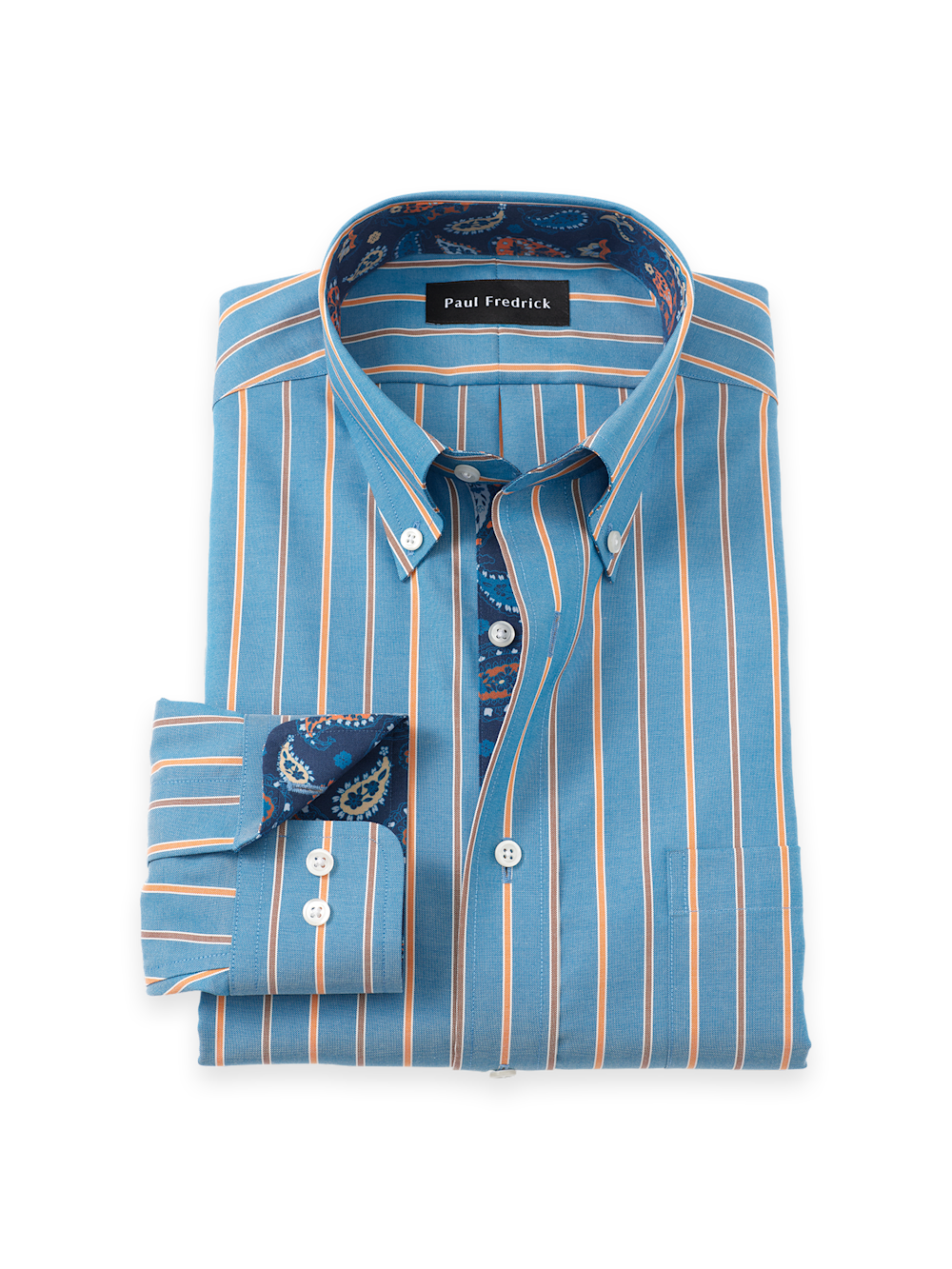 Men's Blue/rust Stripe Shirts Trim Inside Neckband  Inside Cuffs  Button Side Of Placket