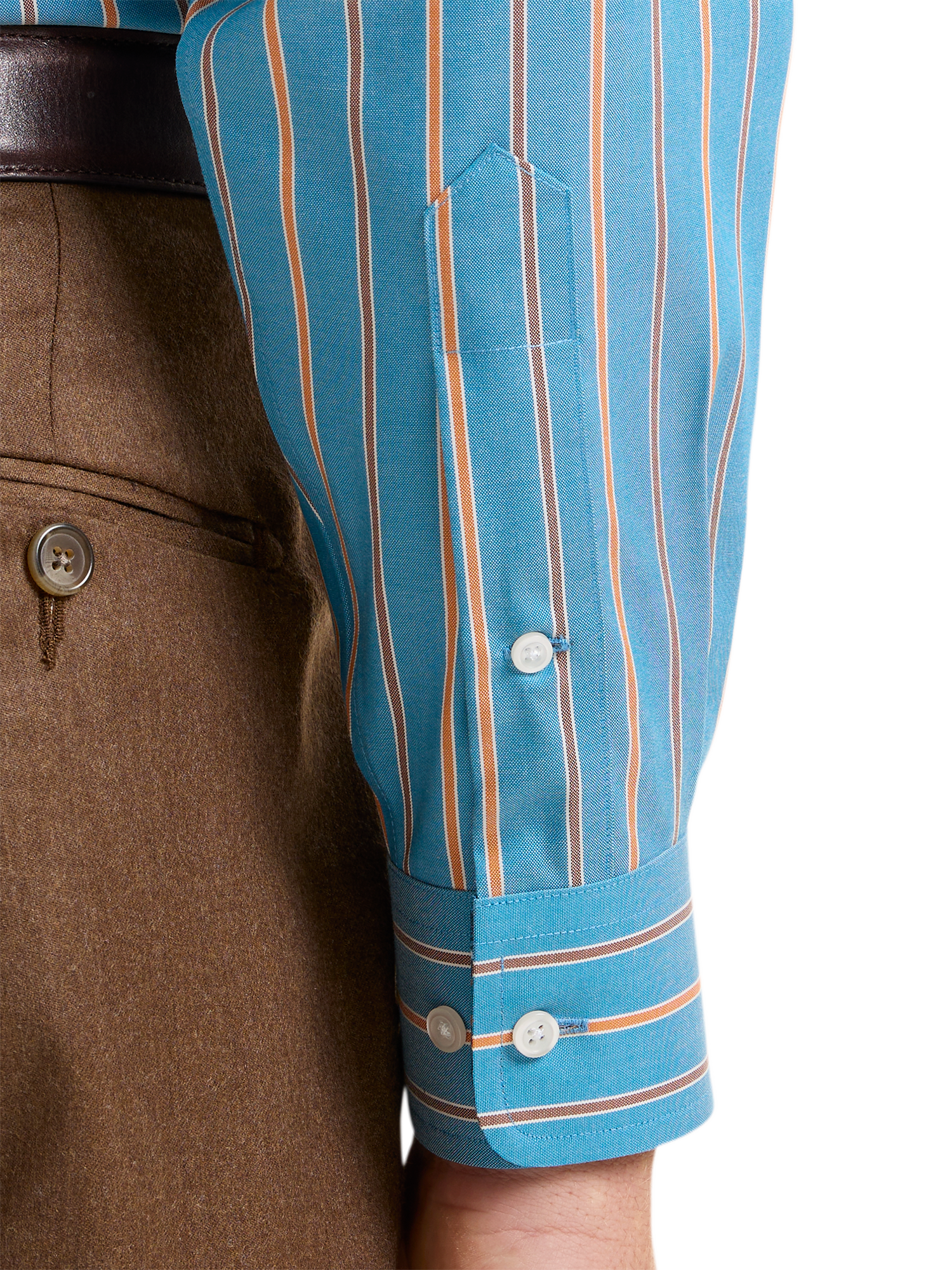 Non-Iron Cotton Stripe Dress Shirt With Contrast Trim - Blue/rust