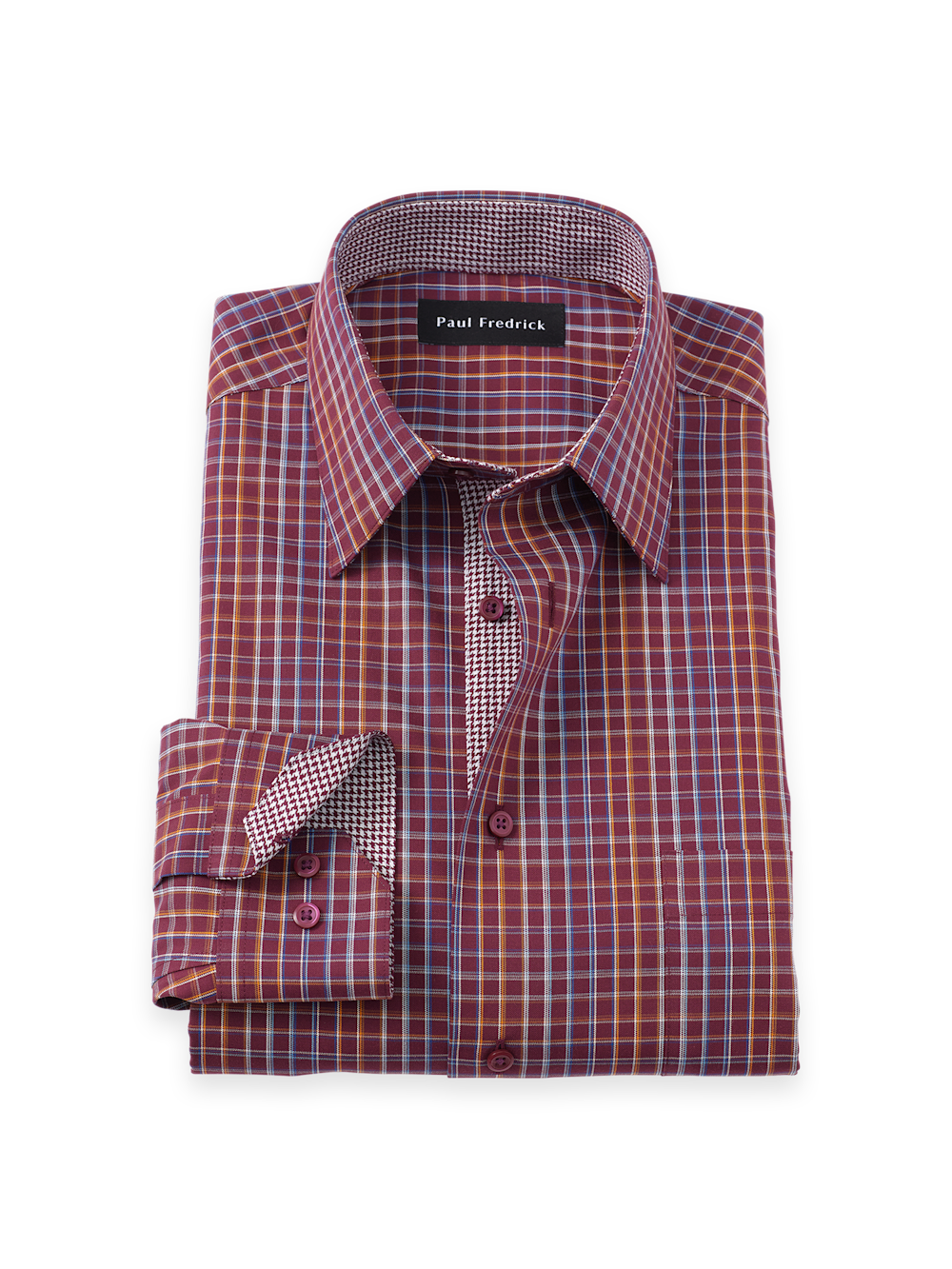 Men's Burgundy Multi Check Shirts Trim Inside Neckband  Inside Cuffs  Button Side Of Placket