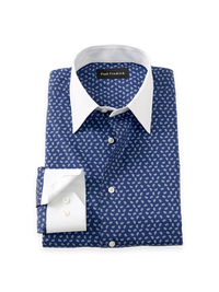Non-Iron Cotton Paisley Dress Shirt - Navy