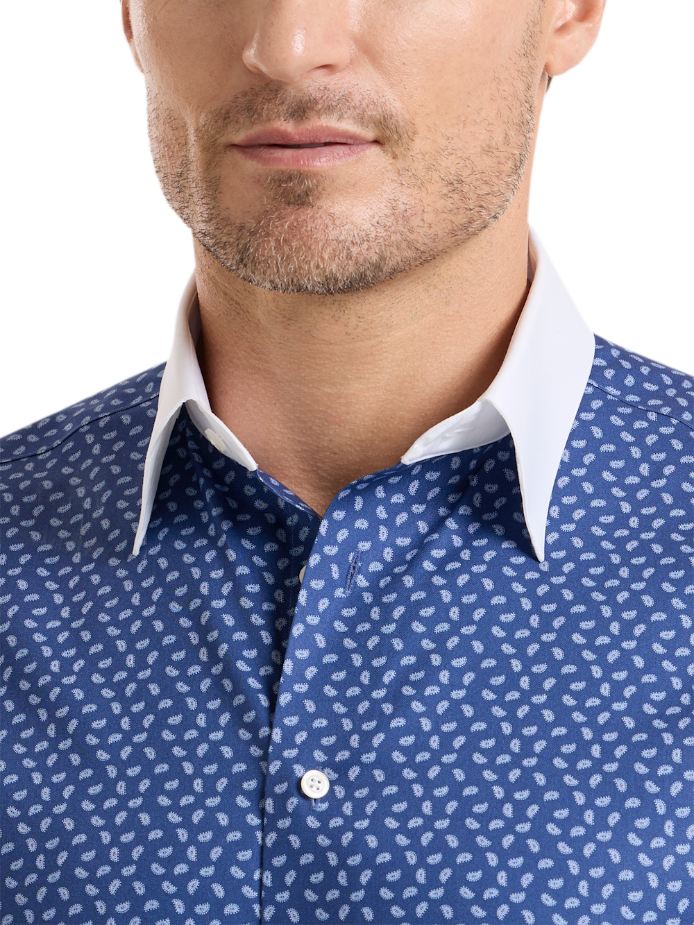 Alternate Shot of Men's Navy Paisley Pattern Shirts No Trim Detail - 2