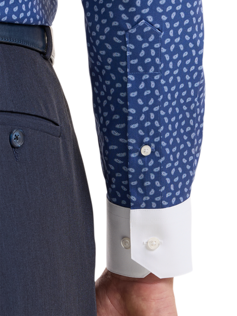 Alternate Shot of Men's Navy Paisley Pattern Shirts No Trim Detail - 3