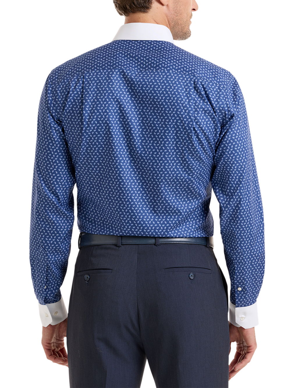Alternate Shot of Men's Navy Paisley Pattern Shirts No Trim Detail - 4