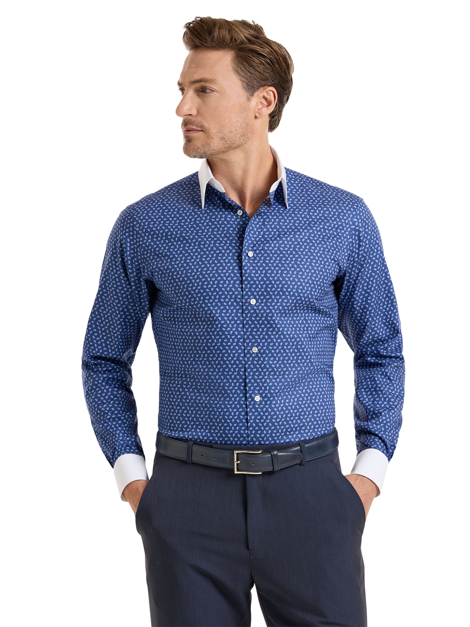 Non-Iron Cotton Paisley Dress Shirt - Navy