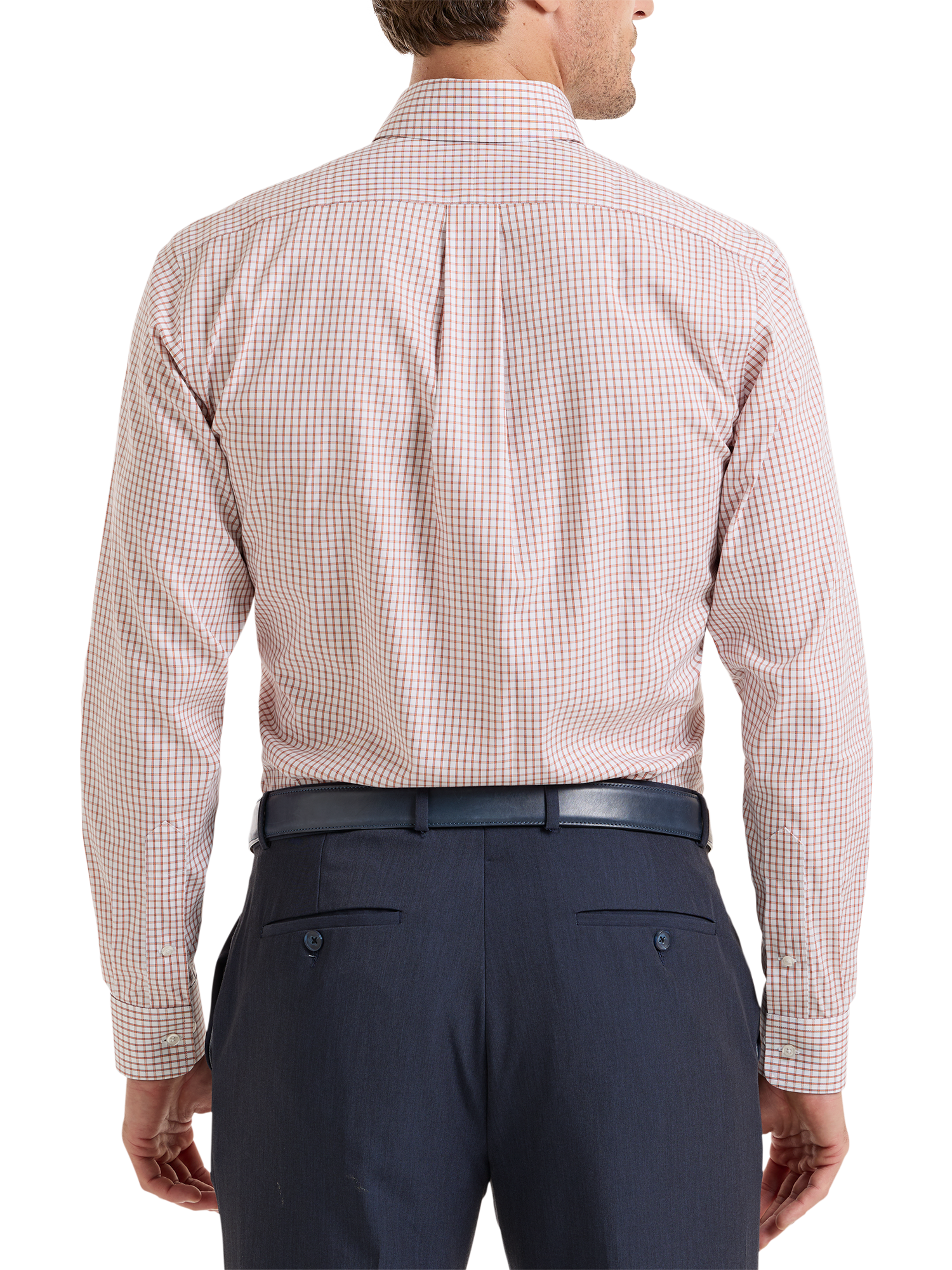 Non-Iron Cotton Check Dress Shirt With Contrast Trim - White/orange