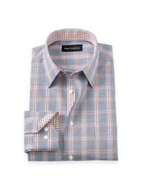 Non-Iron Cotton Plaid Dress Shirt With Contrast Trim - Navy/orange