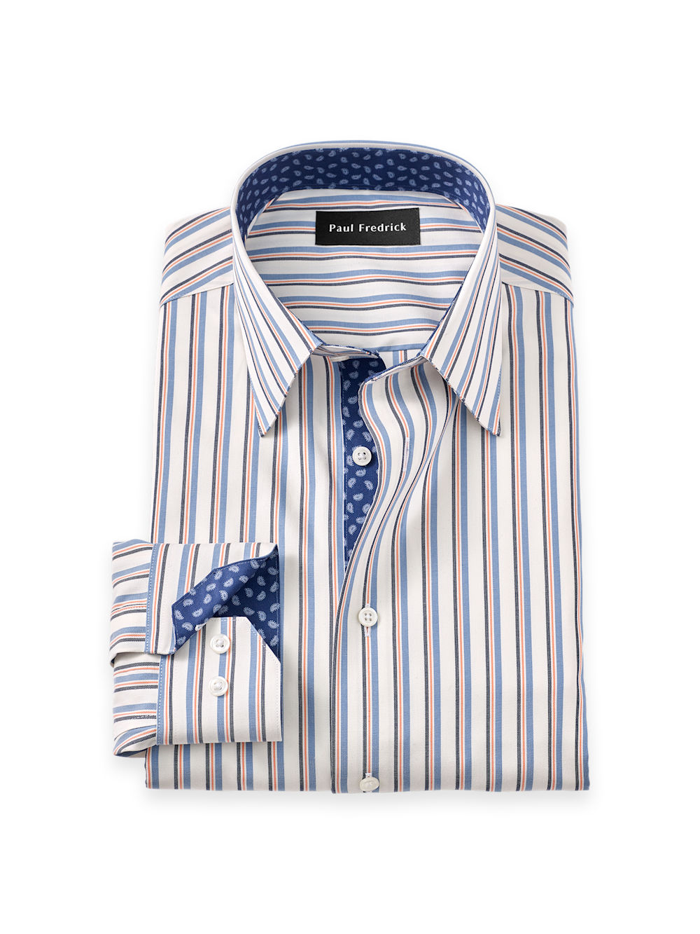 Men's Blue/Orange Stripe Shirts Trim Inside Neckband  Inside Cuffs  Button Side Of Placket