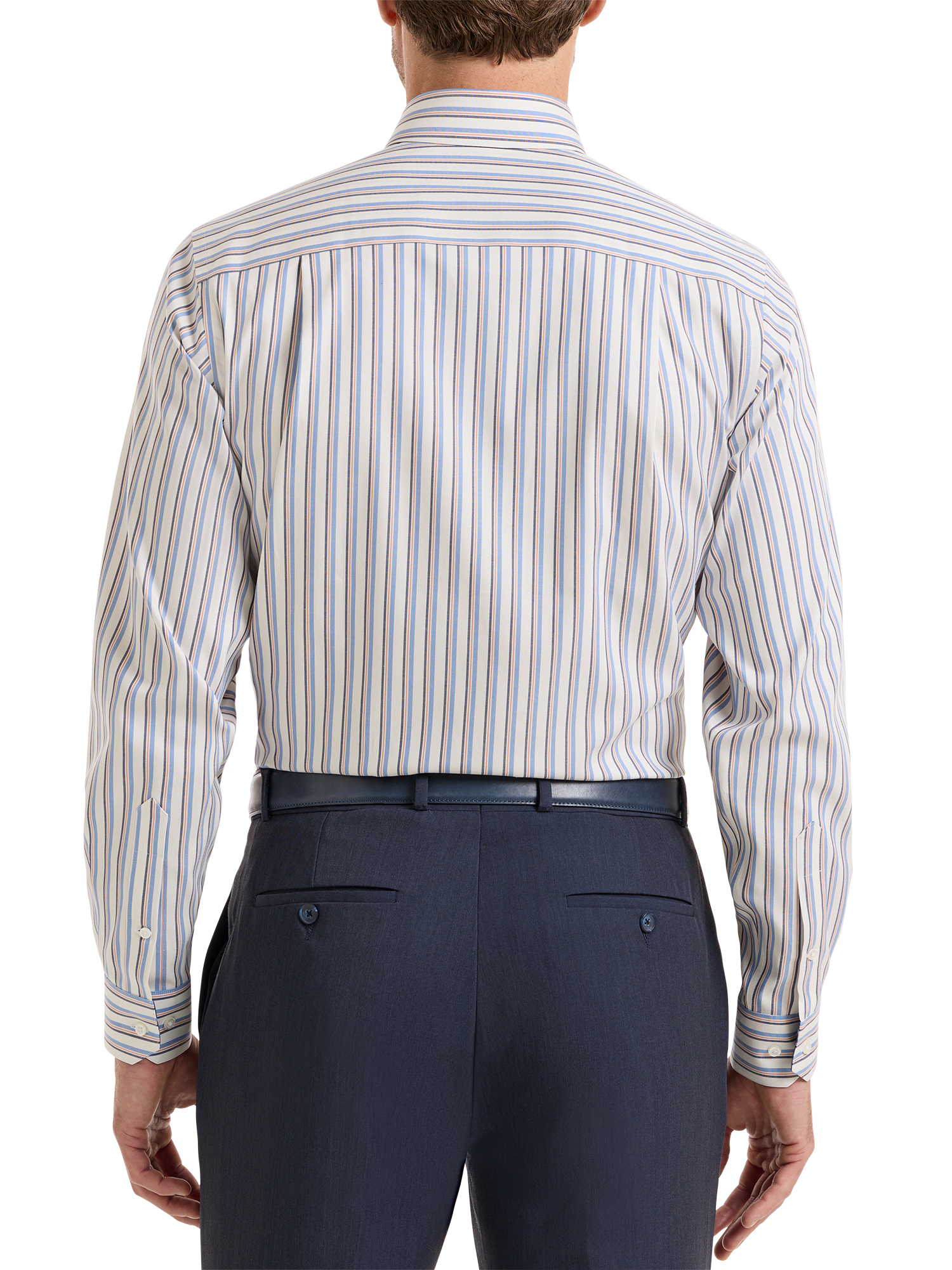 Non-Iron Cotton Stripe Dress Shirt With Contrast Trim - Blue/orange