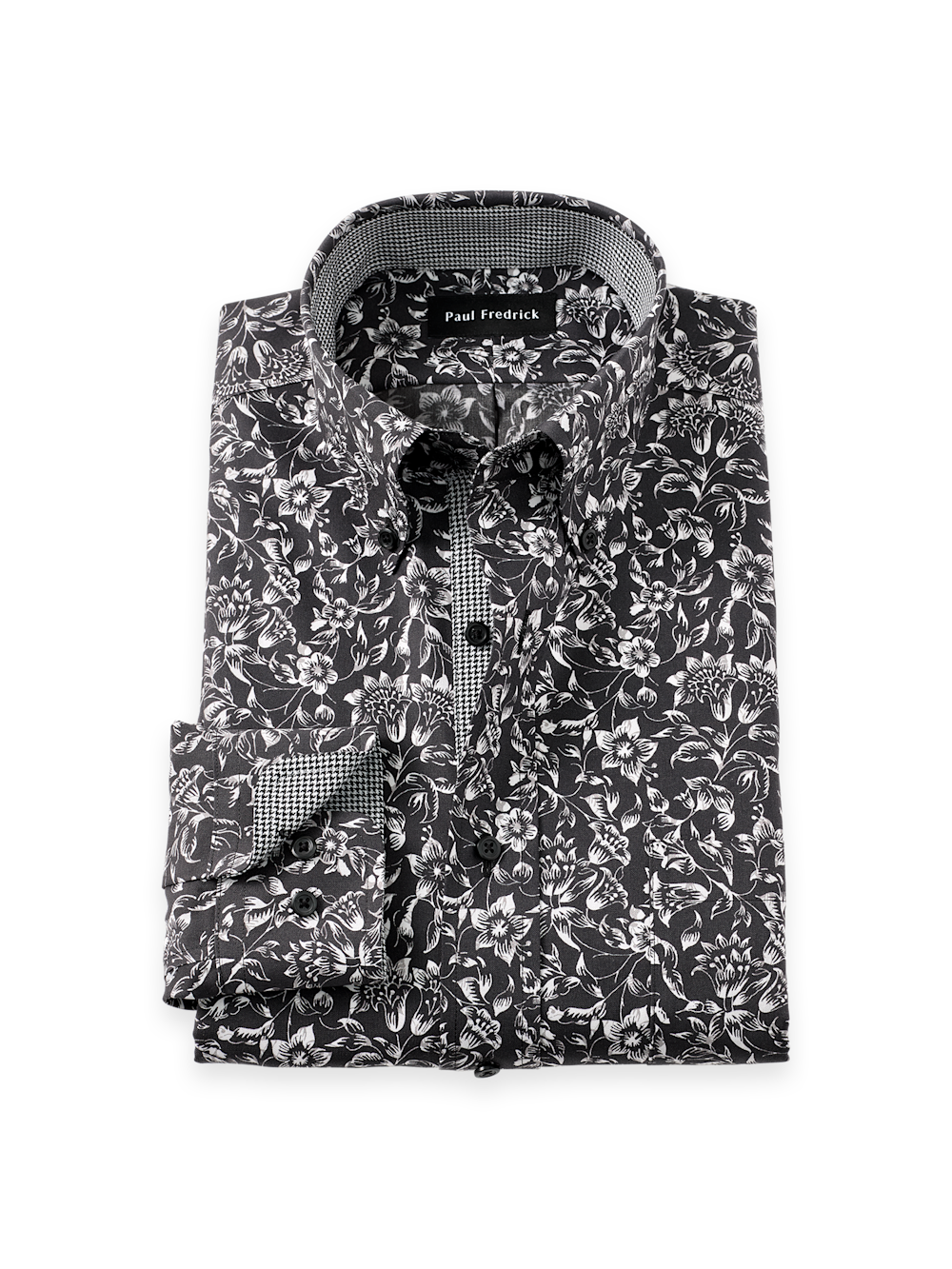 Men's Black Floral Shirts Trim Inside Neckband  Inside Cuffs  Button Side Of Placket