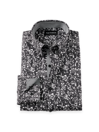 Non-Iron Cotton Floral Dress Shirt With Contrast Trim - Black