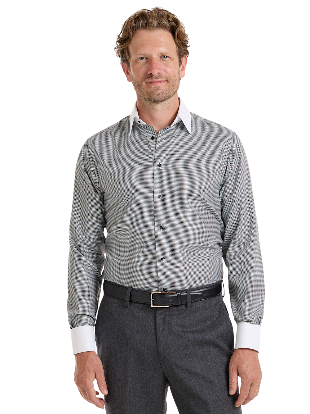 Alternate Shot of Men's Black Houndstooth Shirts No Trim Detail - 1